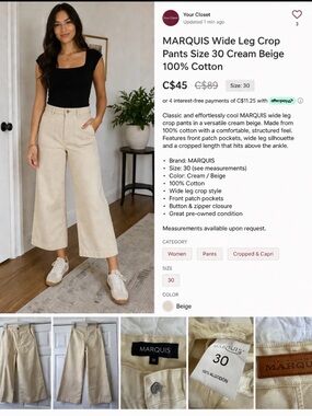 High-Rise Cream Wide-Leg Jeans with Front Patch Pockets